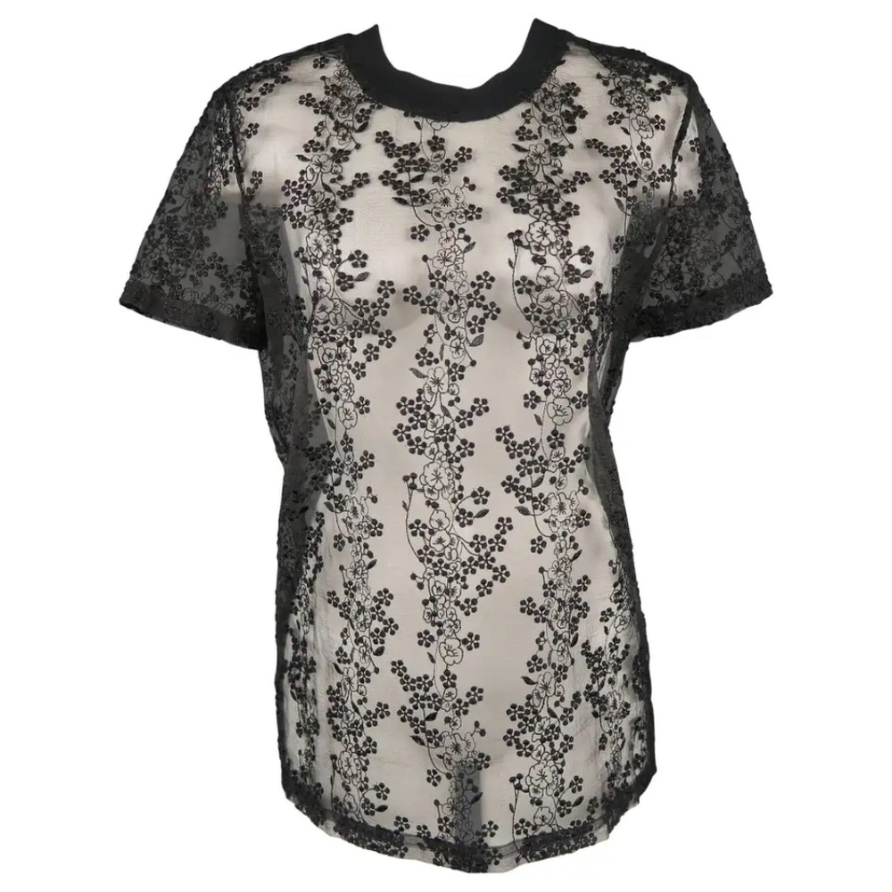 CARVEN Floral Lace Embroidered T-Shirt Blouse